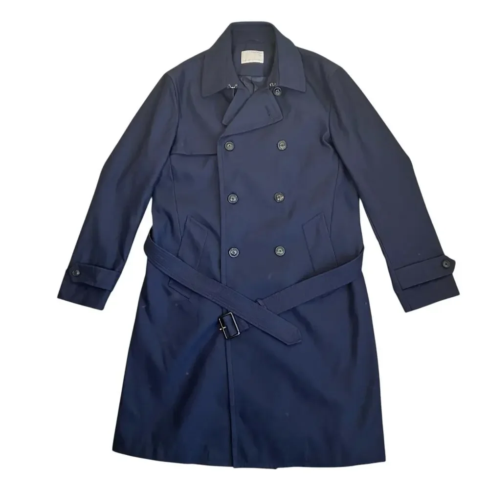 Banana Republic Mens Heritage Collection Navy Water Repellent Long Trench Coat - Picture 7 of 16